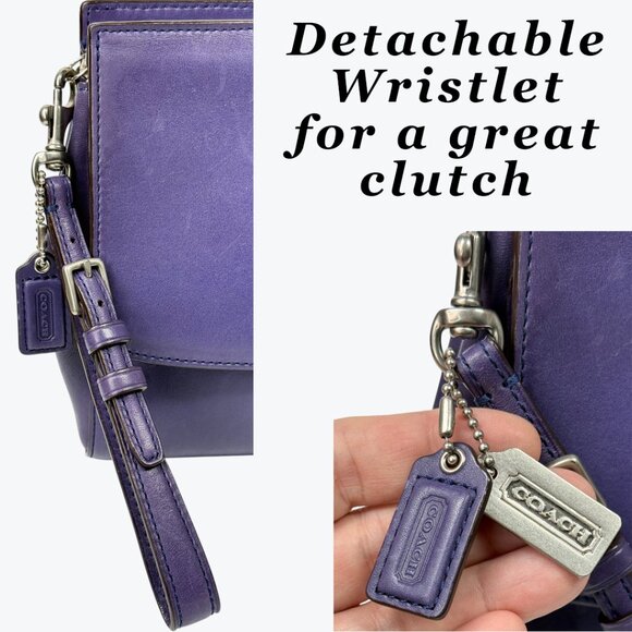 Coach Vintage Smooth Purple Leather Large Wristlet Clutch Turn Lock Front Pocket - Picture 8 of 13